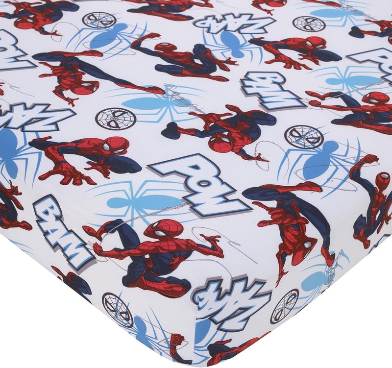 NoJo Marvel Spiderman to The Rescue Red, White, and Blue 4 Piece Toddler Bed Set - Comforter, Fitted Bottom Sheet, Flat Top Sheet, and Reversible Pillowcase - Image 3